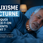 Senior souffrant de bruxisme nocturne et grinçant des dents pendant son sommeil