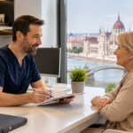 Consultation avec un dentiste à Budapest pour un patient senior