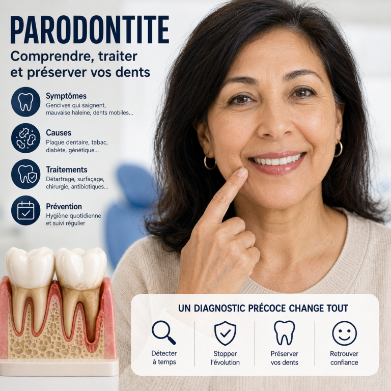 Illustration sur la parodontite présentant les symptômes, les traitements et l'importance d'un diagnostic précoce.