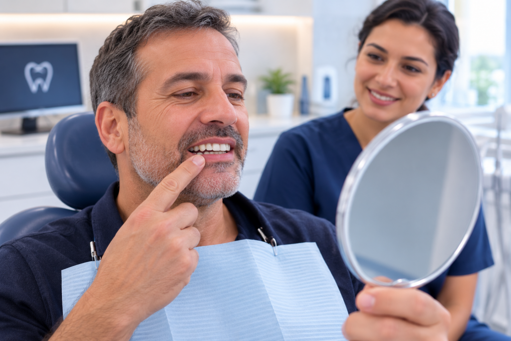 Patient observant son sourire après un Hollywood Smile en Turquie
