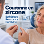 Couronne dentaire en zircone présentée à une patiente