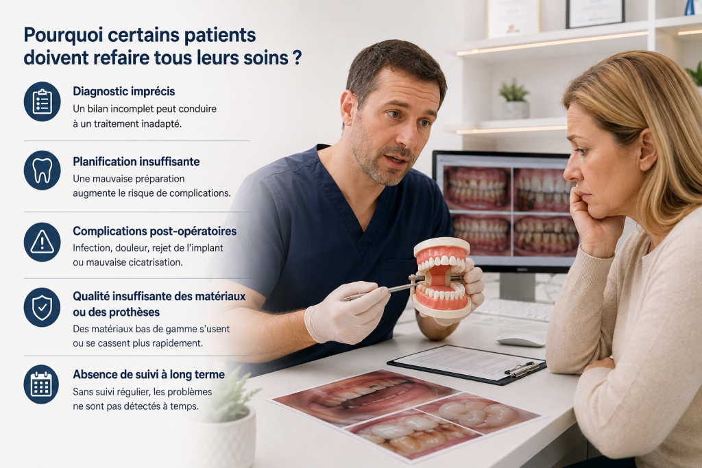 Patiente consultant un dentiste après des complications liées à des soins dentaires réalisés en Turquie