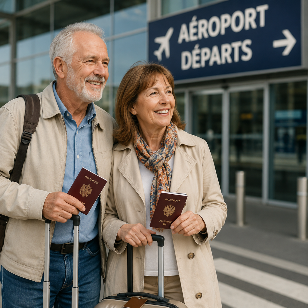 Couple de seniors partant en Europe pour des soins dentaires
