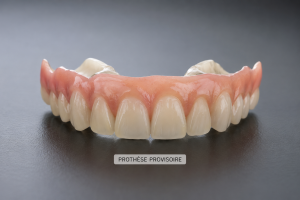 Prothèse provisoire utilisée après la pose d’implants dentaires