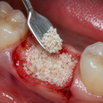 Greffe osseuse avec biomatériau avant la pose d'un implant dentaire