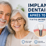 Couple de seniors souriant après une réhabilitation par implants dentaires, illustration d'un article sur les implants dentaires après 70 ans.