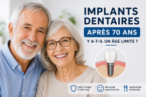 Couple de seniors souriant après une réhabilitation par implants dentaires, illustration d'un article sur les implants dentaires après 70 ans.