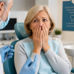 Senior anxieux lors d'une consultation chez le dentiste
