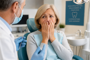 Senior anxieux lors d'une consultation chez le dentiste