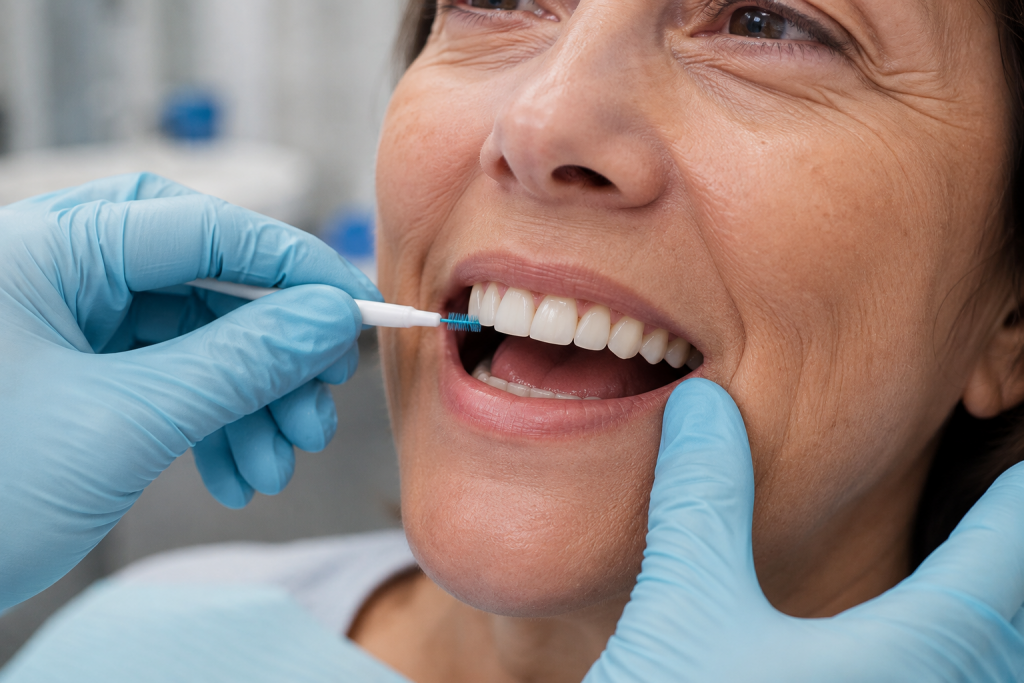 Entretien d’un implant dentaire avec une brossette interdentaire