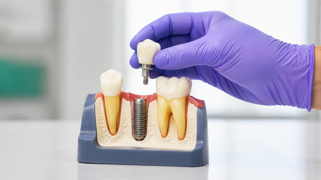 Implant dentaire avec pilier et couronne