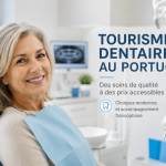 Patiente senior dans une clinique dentaire moderne au Portugal