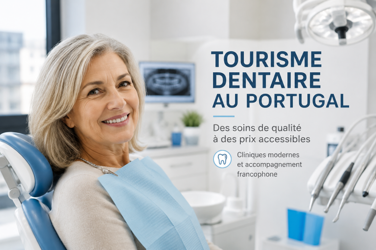 Patiente senior dans une clinique dentaire moderne au Portugal
