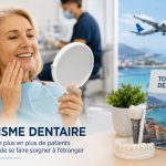 Patiente senior satisfaite après des soins dentaires illustrant pourquoi de plus en plus de patients choisissent le tourisme dentaire.