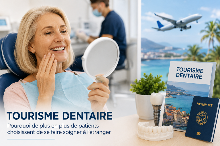 Patiente senior satisfaite après des soins dentaires illustrant pourquoi de plus en plus de patients choisissent le tourisme dentaire.