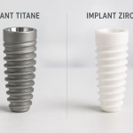 Comparaison visuelle entre un implant dentaire en titane et un implant dentaire en zircone.