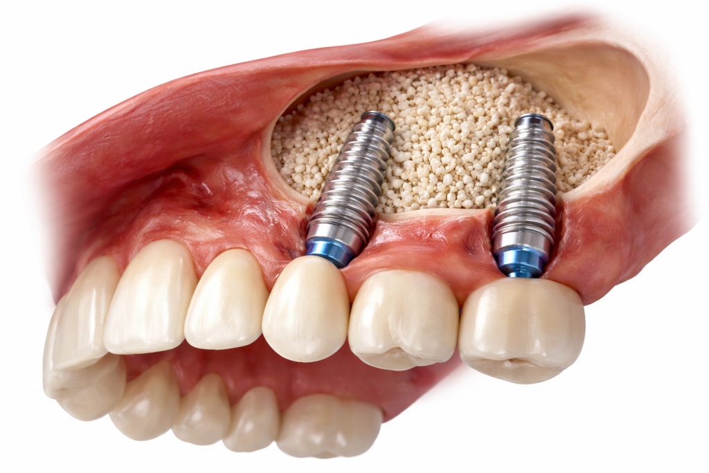 Implants inclinés vs greffe osseuse : quels sont les vrais risques et pourquoi les protocoles All-on-4 et All-on-6 changent tout 1 Greffe osseuse dans la mâchoire supérieure