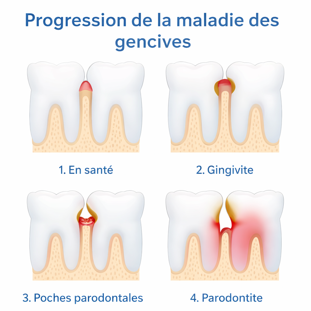 schéma progression maladie des gencives gingivite parodontite étapes