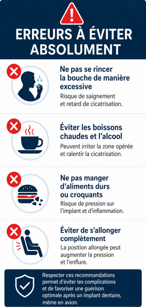erreurs à éviter en avion après un implant dentaire infographie conseils post opératoires