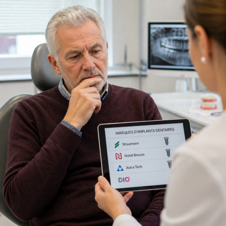 patient qui réfléchit au choix d’un implant dentaire pour un traitement all-on-6 en clinique