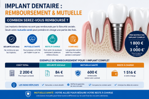 remboursement d’un implant dentaire en France avec mutuelle santé et reste à charge