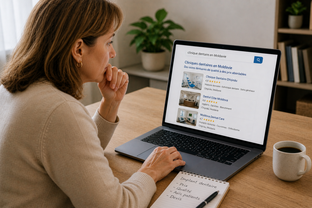 patiente recherche clinique dentaire Moldavie sur internet prix implant dentaire
