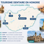 Tourisme dentaire en Hongrie carte avec Budapest Gyor Sopron Debrecen Szeged