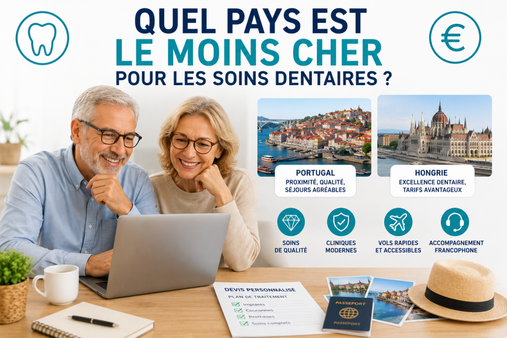 Couple de seniors comparant les soins dentaires au Portugal et en Hongrie avant de choisir leur destination