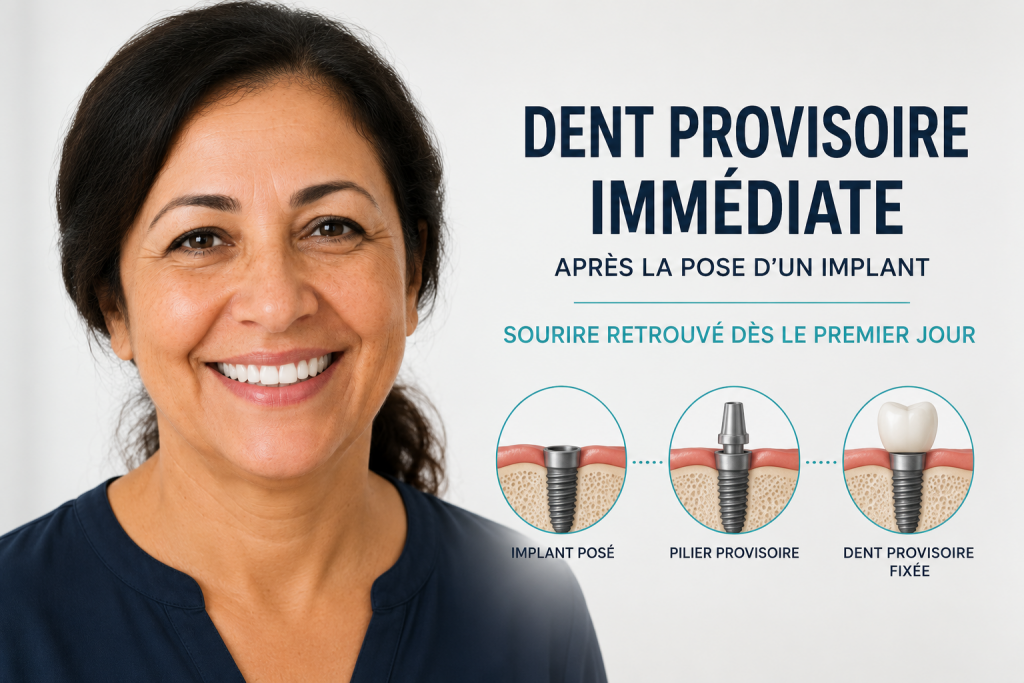 Dent provisoire immédiate après la pose d'un implant dentaire